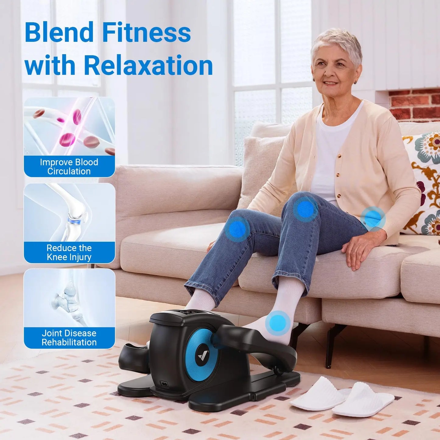 Quiet Electric Under Desk Elliptical Machine Leg Exerciser for Seniors Adults with 12 speeds