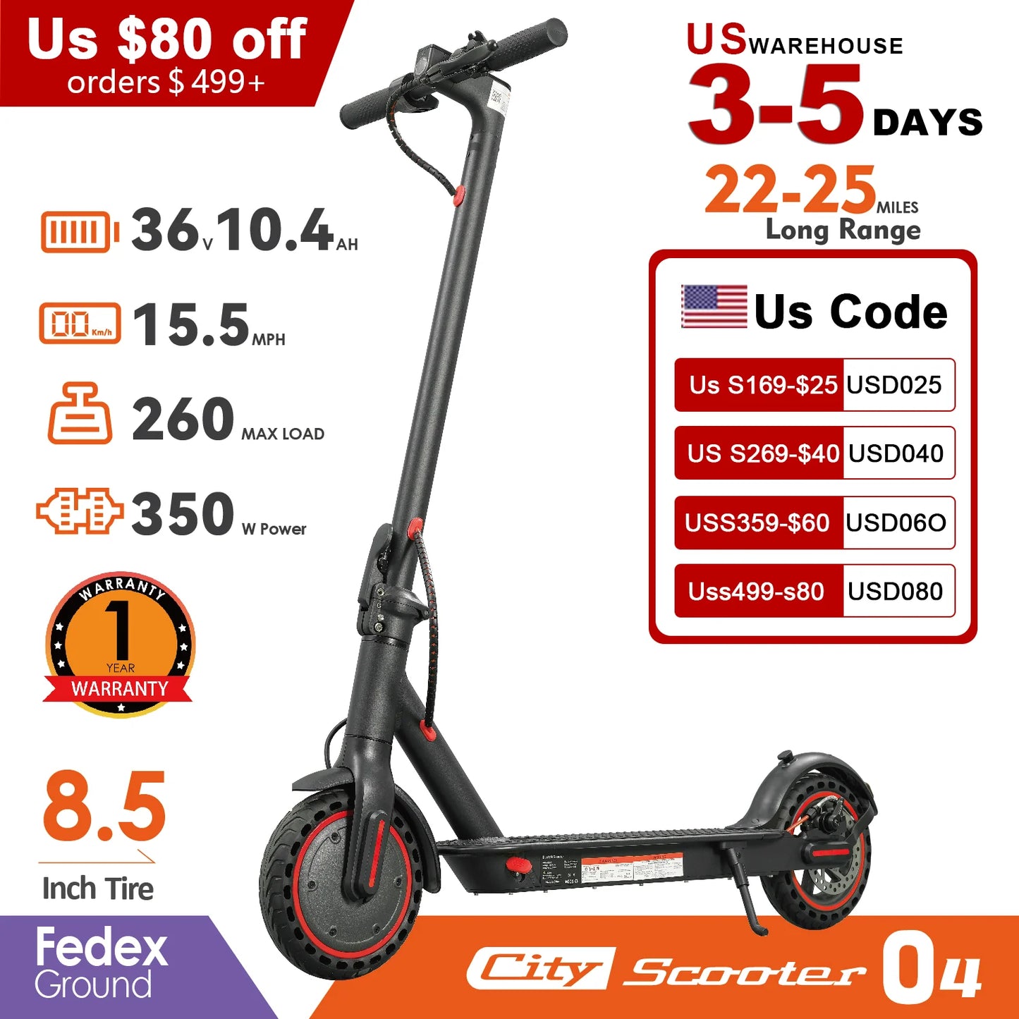 350W Foldable Long Range Solid Tyre Lightweight Smart App 10.4Ah 15.6MPH Electric Scooter