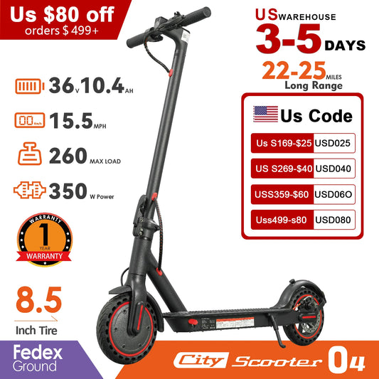 350W Foldable Long Range Solid Tyre Lightweight Smart App 10.4Ah 15.6MPH Electric Scooter