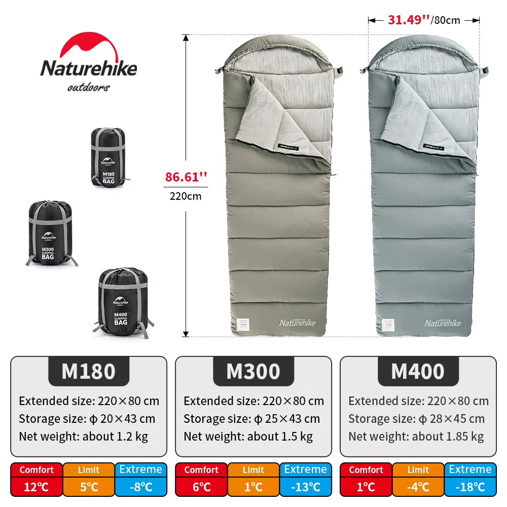 Naturehike Sleeping Bag M180 Lightweight Sleeping Bag M300  & M400 Machine Washable