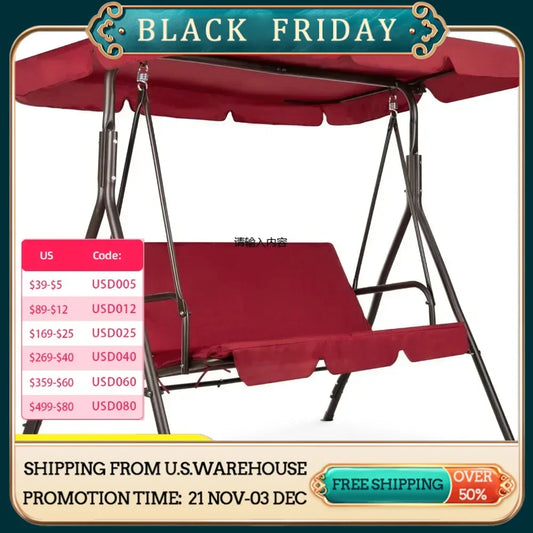 2 Person Outdoor Terrace Swing Chair, with Convertible Awning, Adjustable Awning,