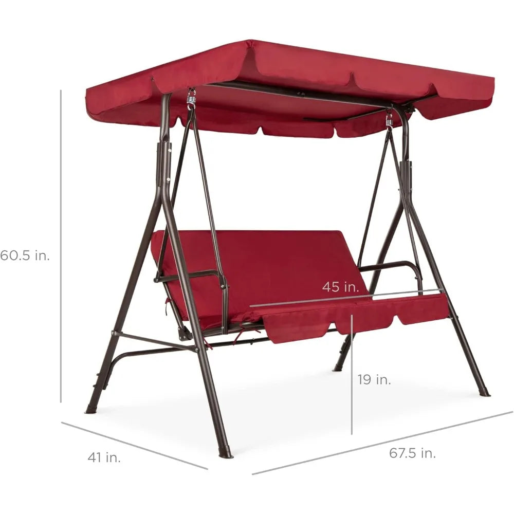 2 Person Outdoor Terrace Swing Chair, with Convertible Awning, Adjustable Awning,