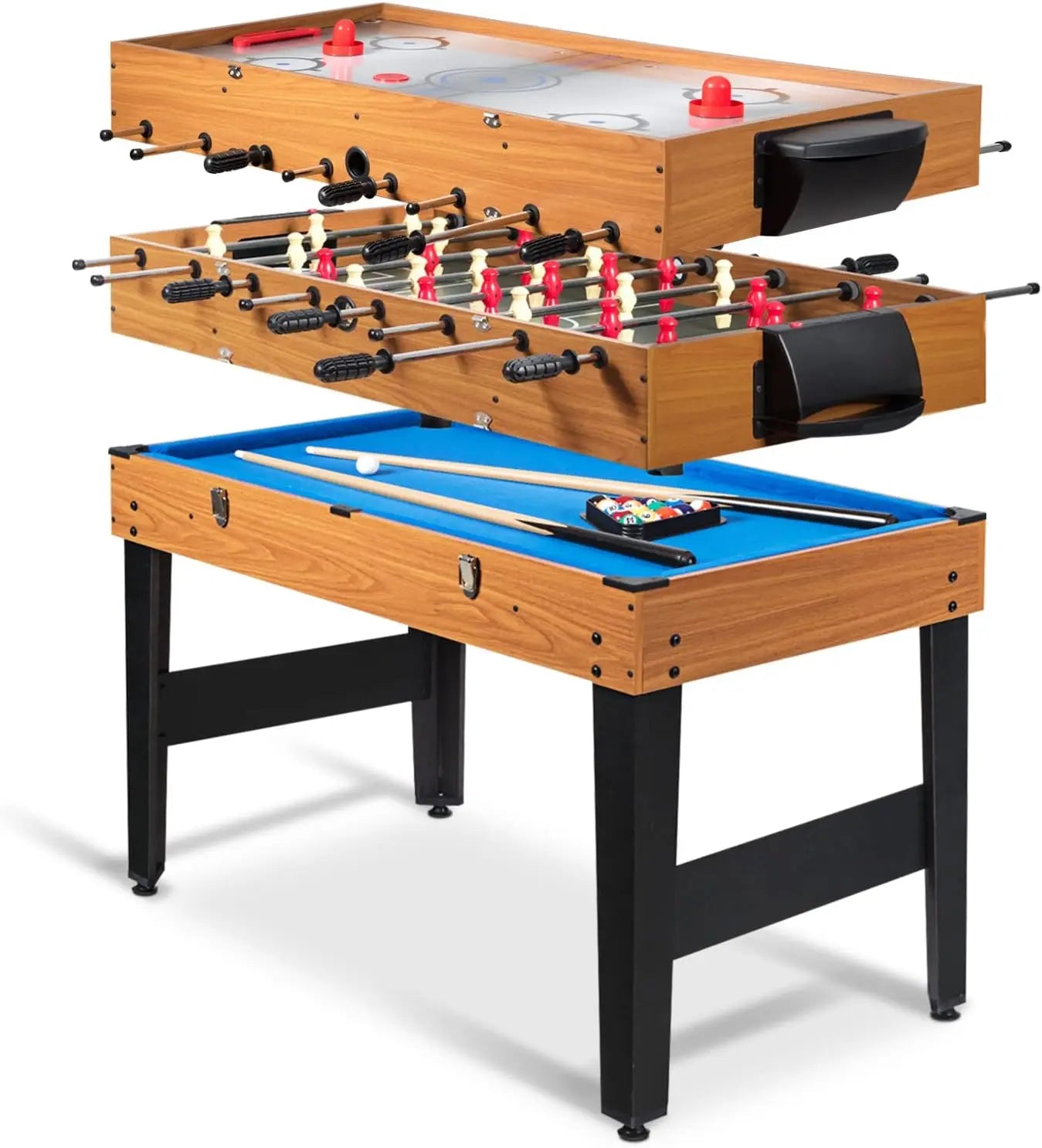 48 Inch Game  3-in-1 Combo Set w/Adult Size Foosball  Pool , Slide Hockey Table,