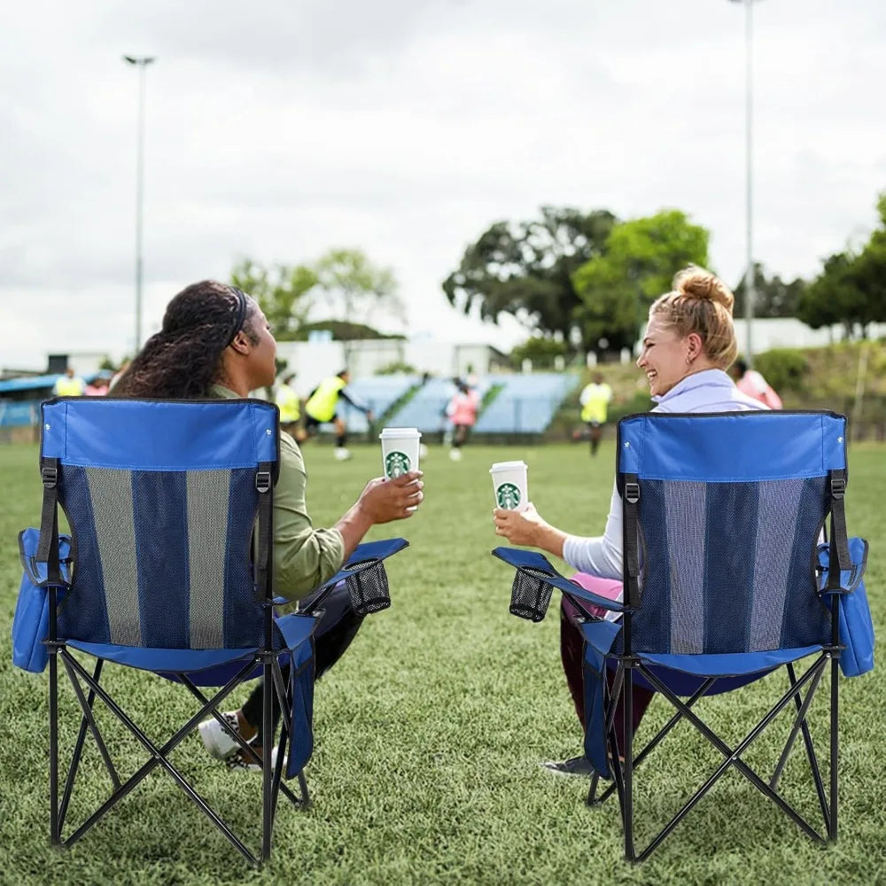 2 Pack Outdoor Camping Chairs Folding/Foldable/Portable with Cooler Pouch, & Cup Holdercket.