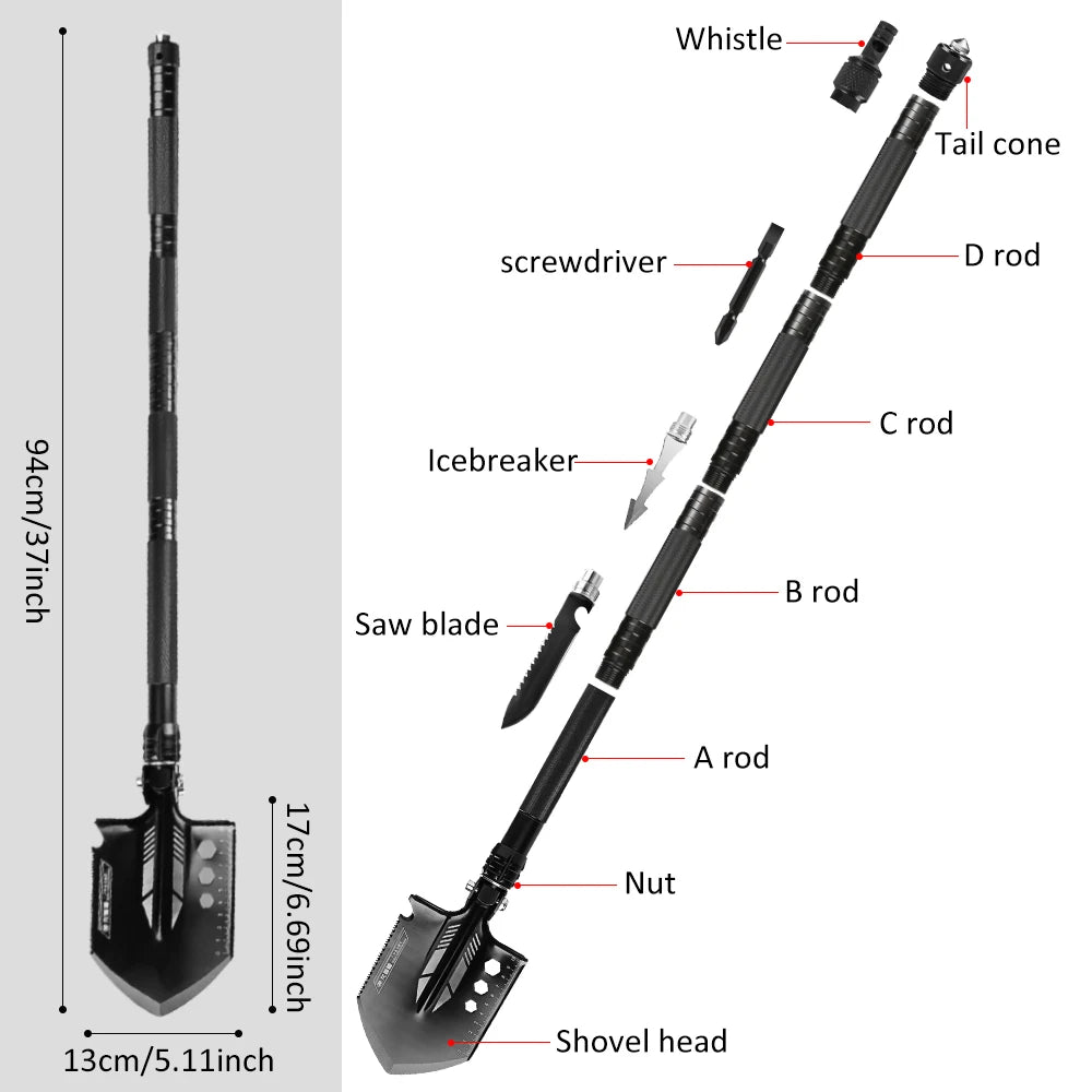 Outdoor Multifunctional Shovel Kit Folding Military Tactics Shovels Camping. Hiking, & Hunting