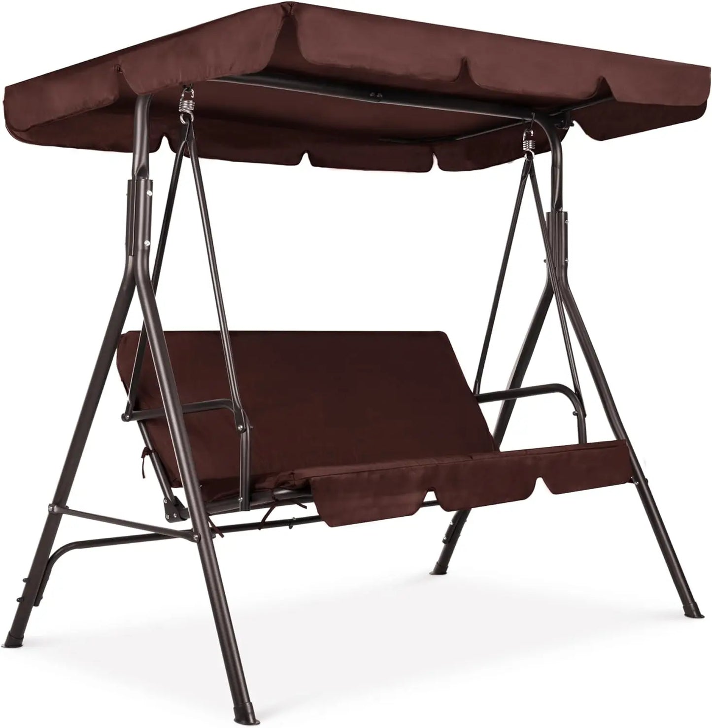 2 Person Outdoor Terrace Swing Chair, with Convertible Awning, Adjustable Awning,