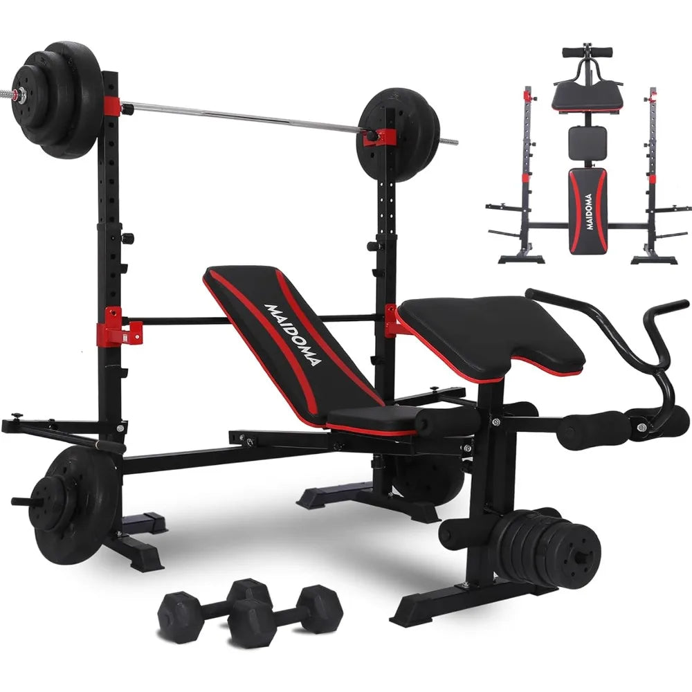 Weight Bench Set Preacher Curl, Bench Press Set & Squat Rack, Foldable Workout Benches 900LBS, 6 in 1 Design