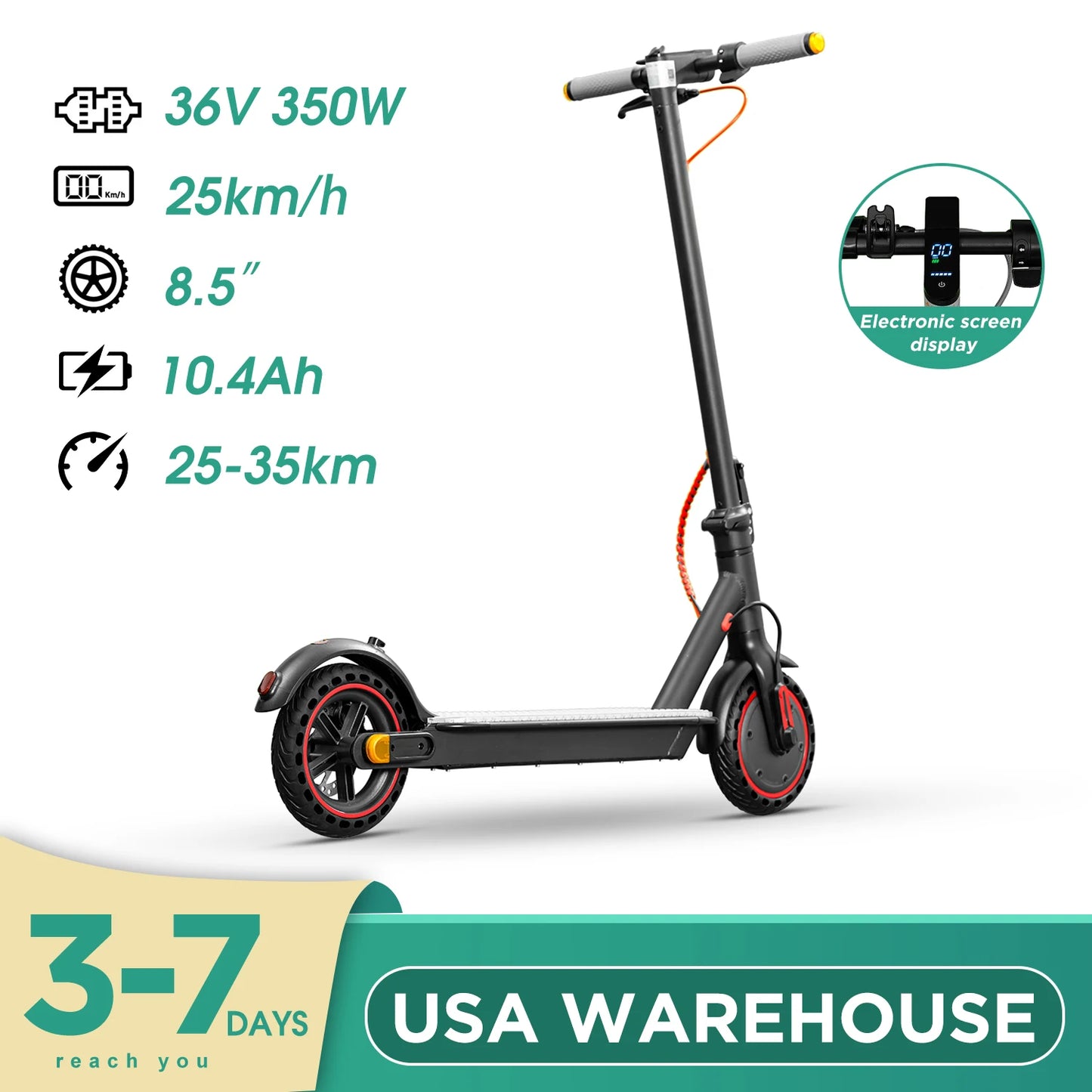 350W Foldable Long Range Solid Tyre Lightweight Smart App 10.4Ah 15.6MPH Electric Scooter