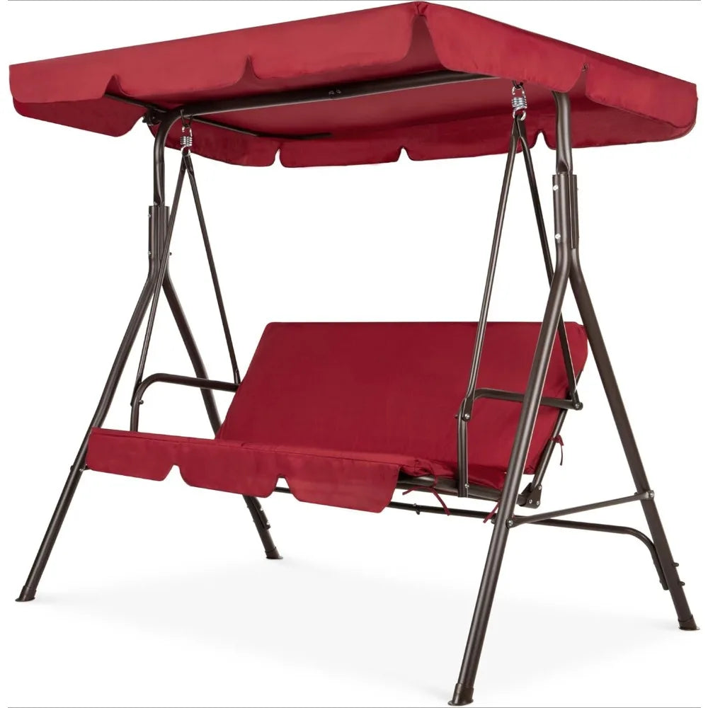 2 Person Outdoor Terrace Swing Chair, with Convertible Awning, Adjustable Awning,