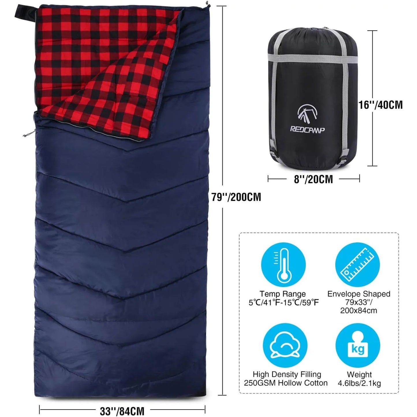 Cotton Flannel Envelope Sleeping Bag for Cold Weather