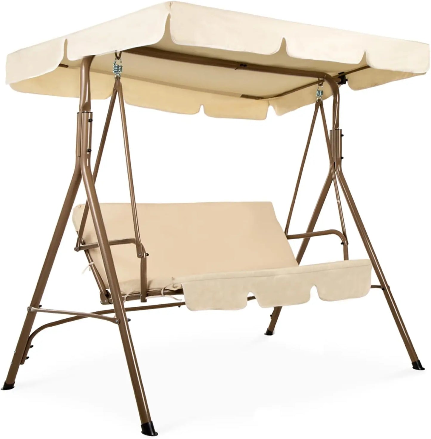 2 Person Outdoor Terrace Swing Chair, with Convertible Awning, Adjustable Awning,