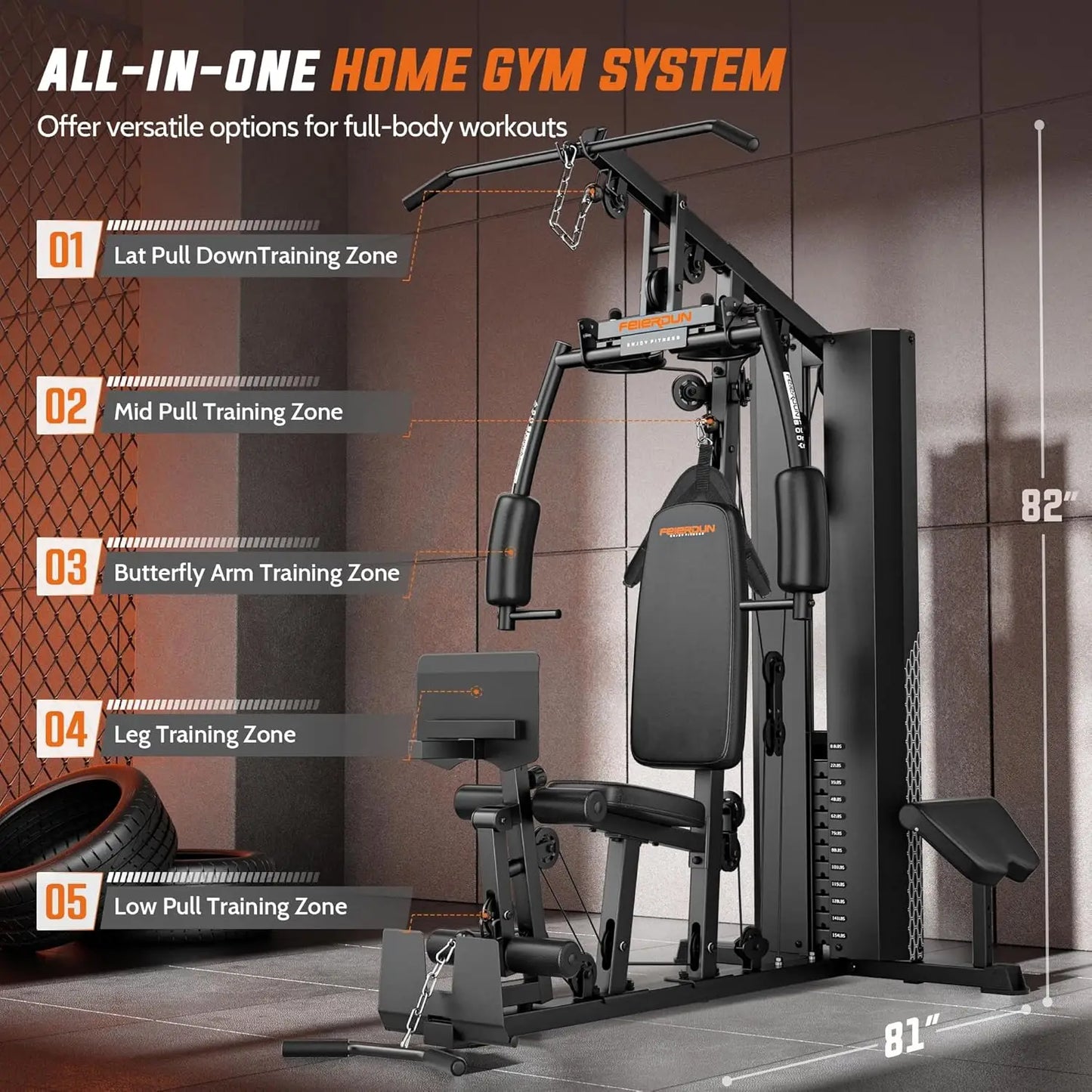 Gym with 154LBS Weight Stack, Multi Exercise Equipment with Leg Press,