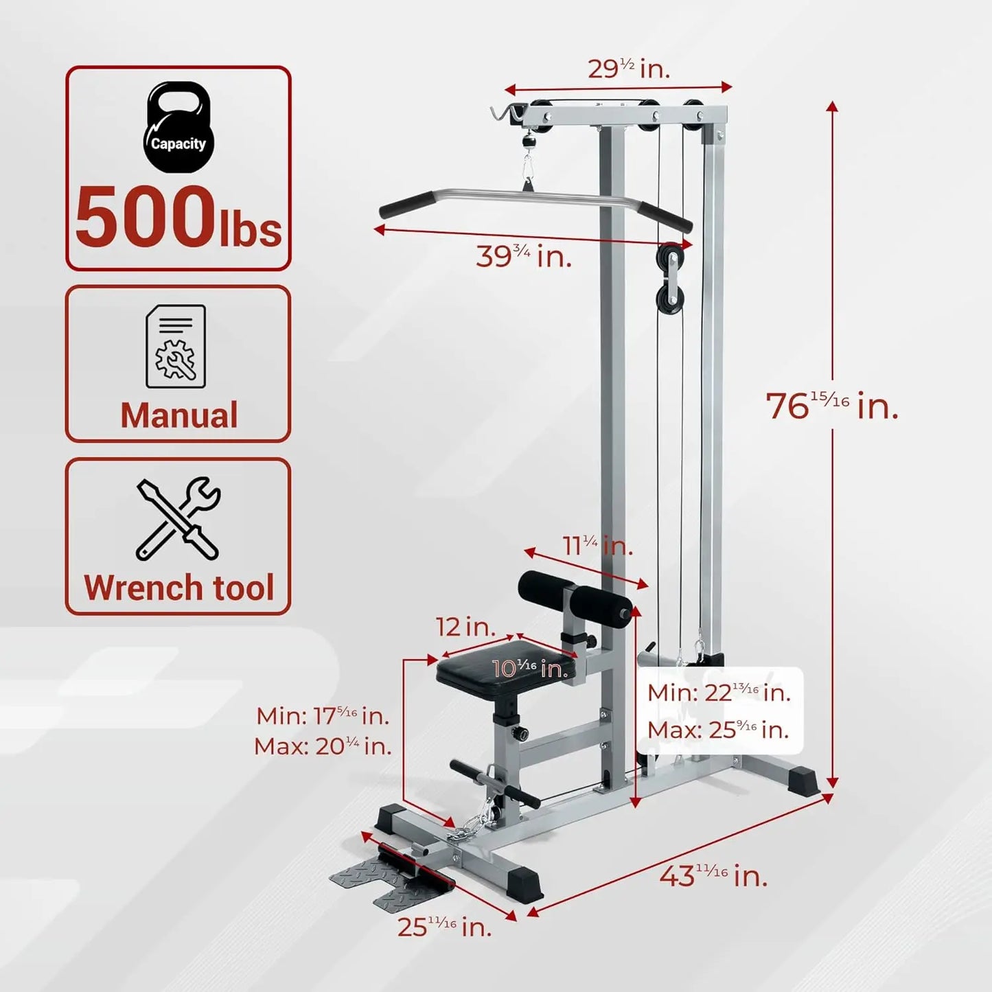 Pull Down Machines, LAT Row Cable Machine, LAT Tower with Additional Pulley Cable,