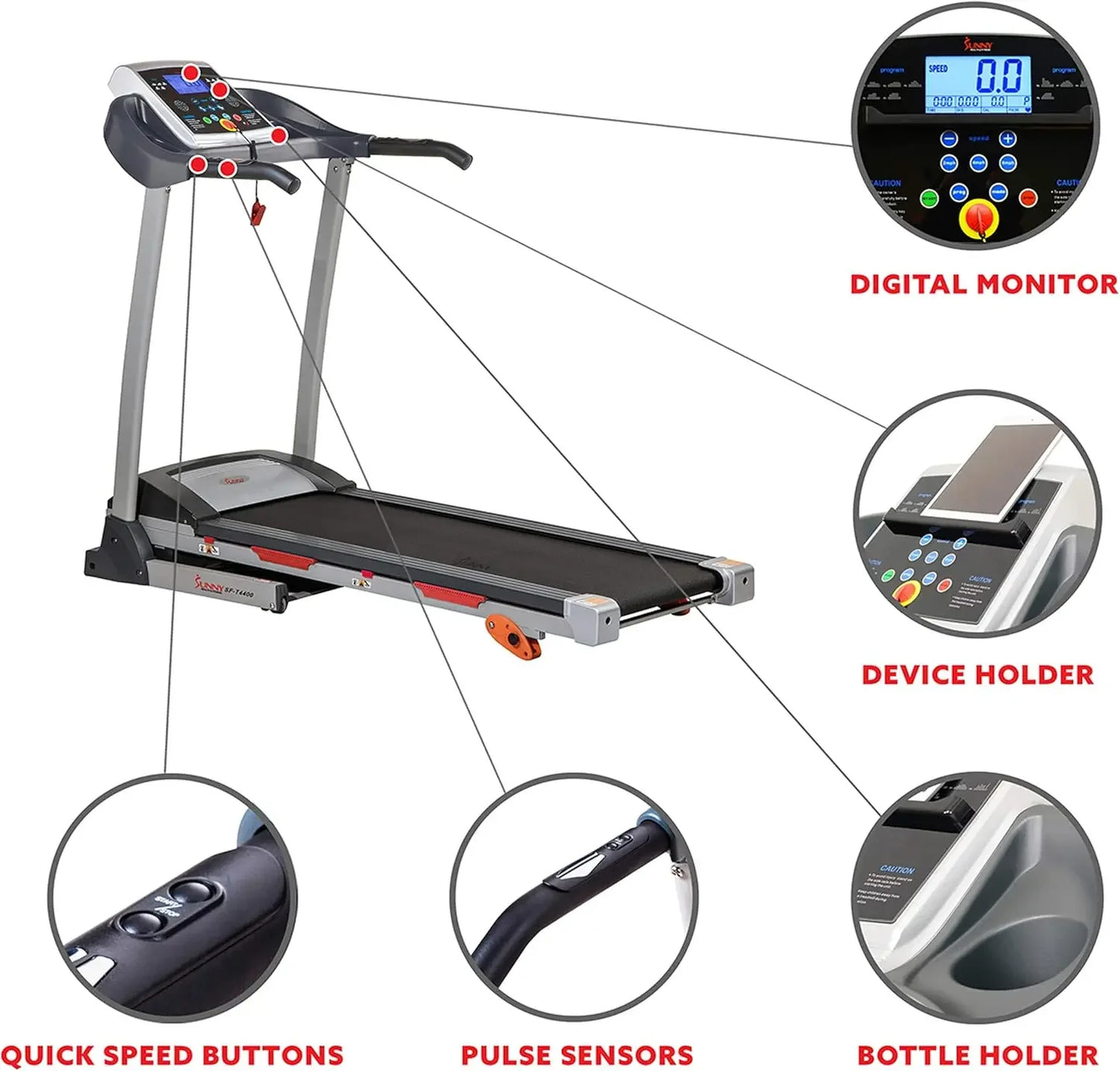 Health & Fitness Premium Folding Incline Treadmill with Pulse Sensors & One-Touch Speed Buttons,