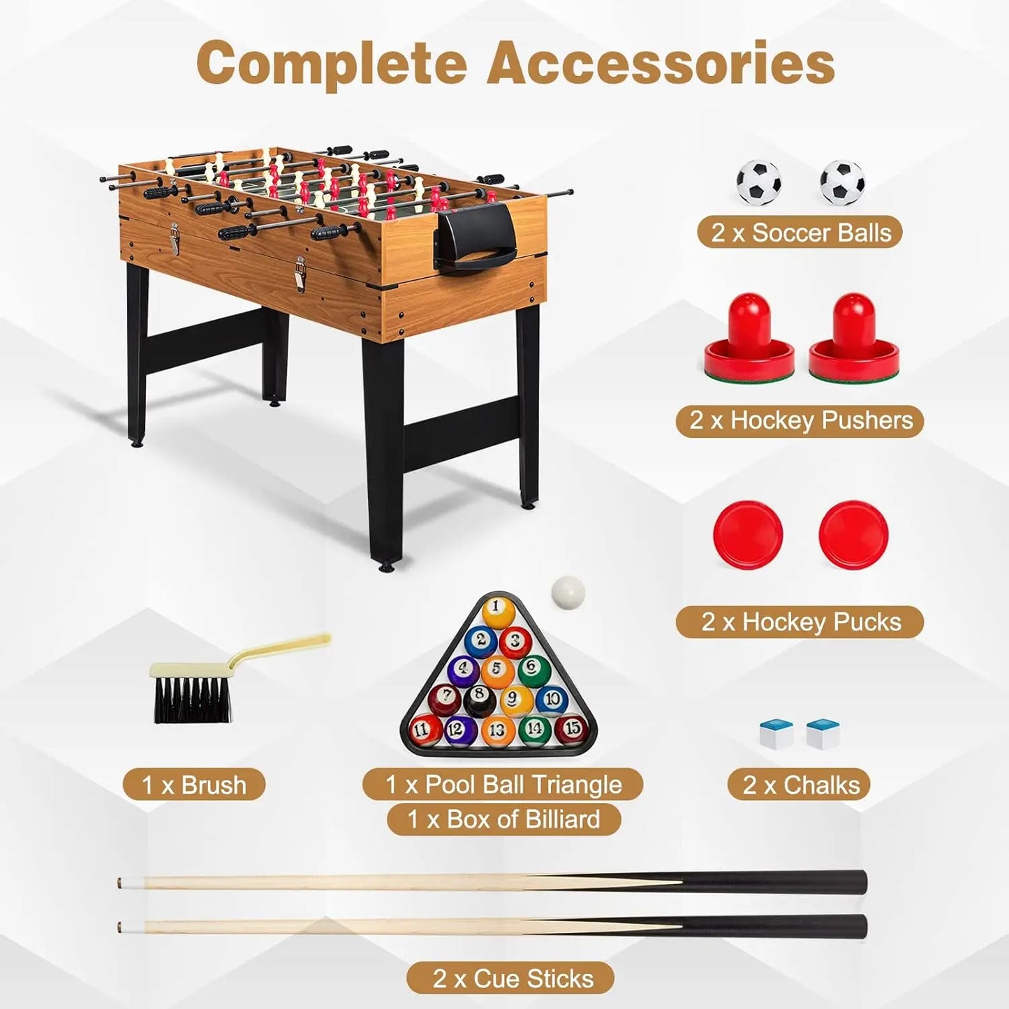 48 Inch Game  3-in-1 Combo Set w/Adult Size Foosball  Pool , Slide Hockey Table,